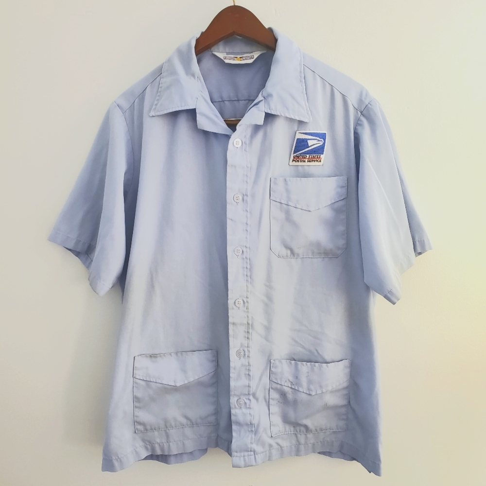 USPS letter carrier CCA uniform shirt Jac sz L button down short sleeve blue